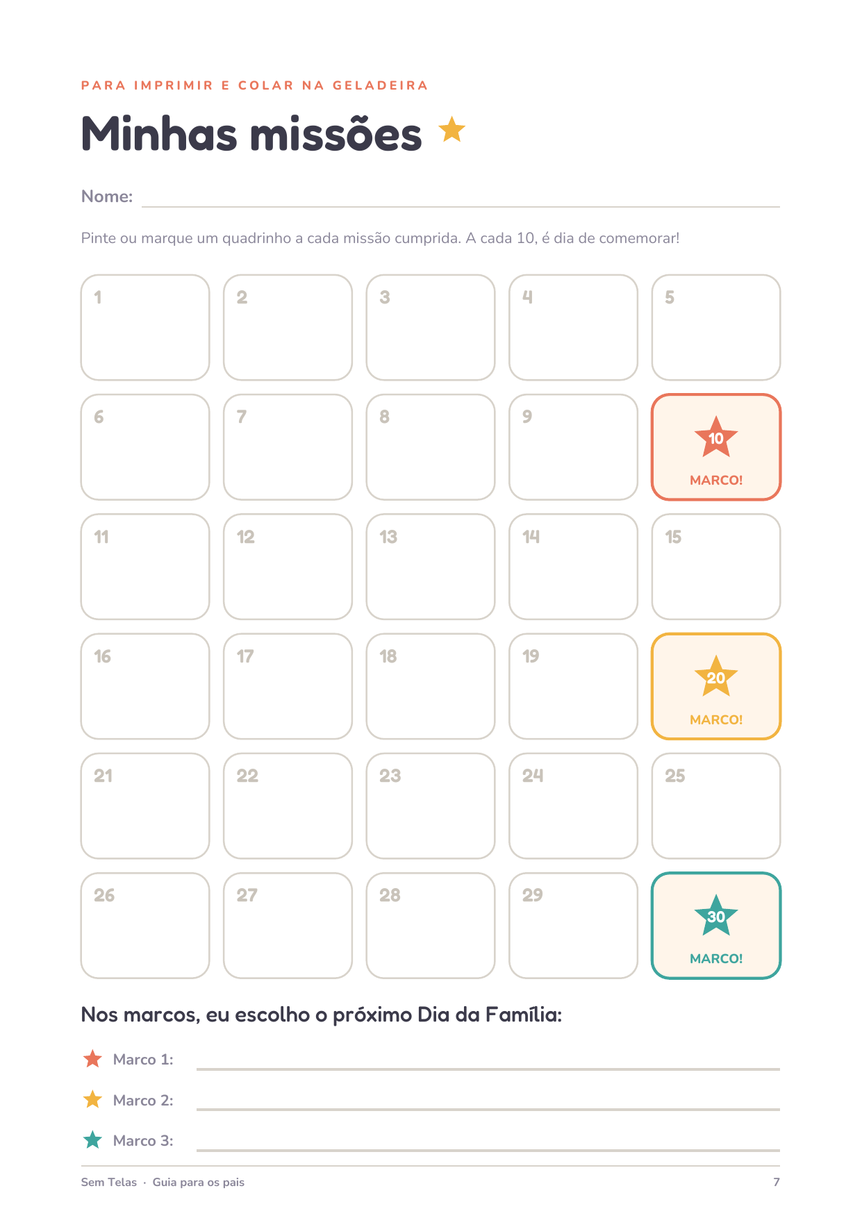 Quadro de rotina Minhas Missões para colar na geladeira